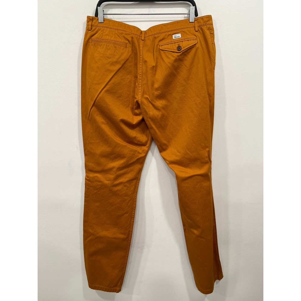 Fred Perry Chino Pants Mens 36 Orange Cotton Straight Leg Mustard Twill Trousers - Picture 2 of 12